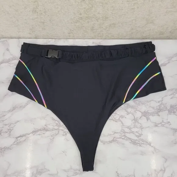 iHeartRaves Turn Up The Lights Black High-Waisted Reflective Rave Bottoms - Picture 3 of 9